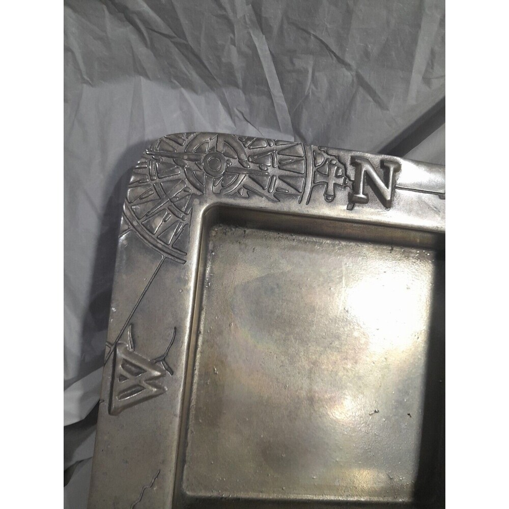 Vintage Salisbury Pewter Compass Dish, Square, Map 8 Inch, HTF - Picture 2 of 10